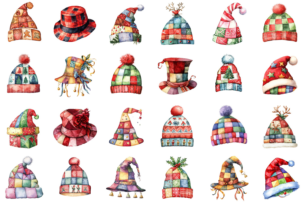 Christmas Patchwork Hat Clipart, an Illustration by Sublimation Artist (Photo 2 of 6)