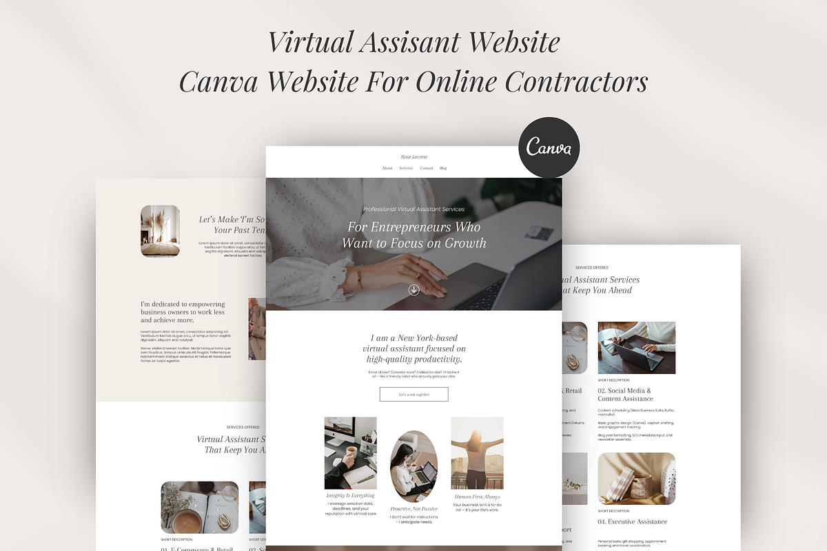 Virtual Assistant Canva Landing Page, a Landing Page Template by GlamWebDesigns (Photo 1 of 8)