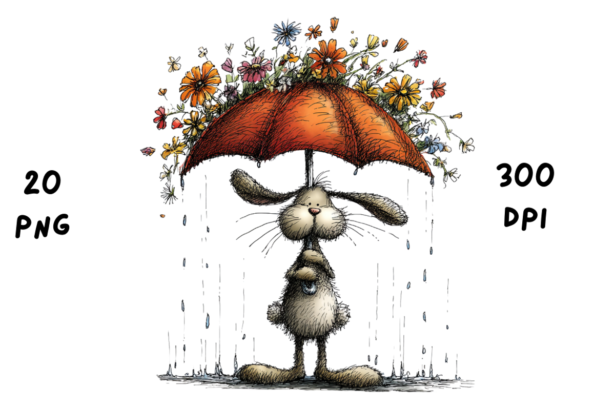 Whimsical Rainy Bunny Clipart, an Animal Illustration by GiraffeCreative (Photo 17 of 19)