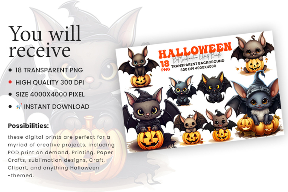 Halloween Bat Sublimation PNG Bundle, a Seasonal Illustration by Creative Arslan (Photo 5 of 9)