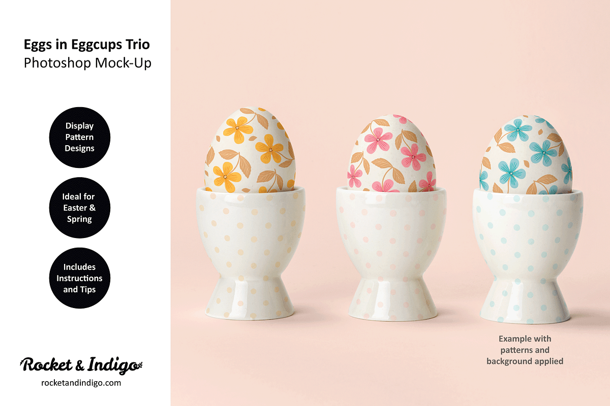 Eggs +Eggcups Trio Photoshop Mock-Up, a Cups & Container Mockup by Rocket & Indigo (Photo 1 of 2)