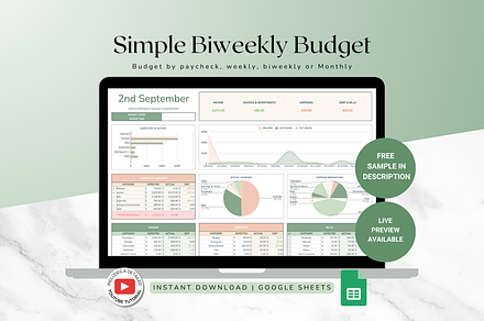 Simple Biweekly Budget - Green, a Templates & Theme by The Creative Plans co
