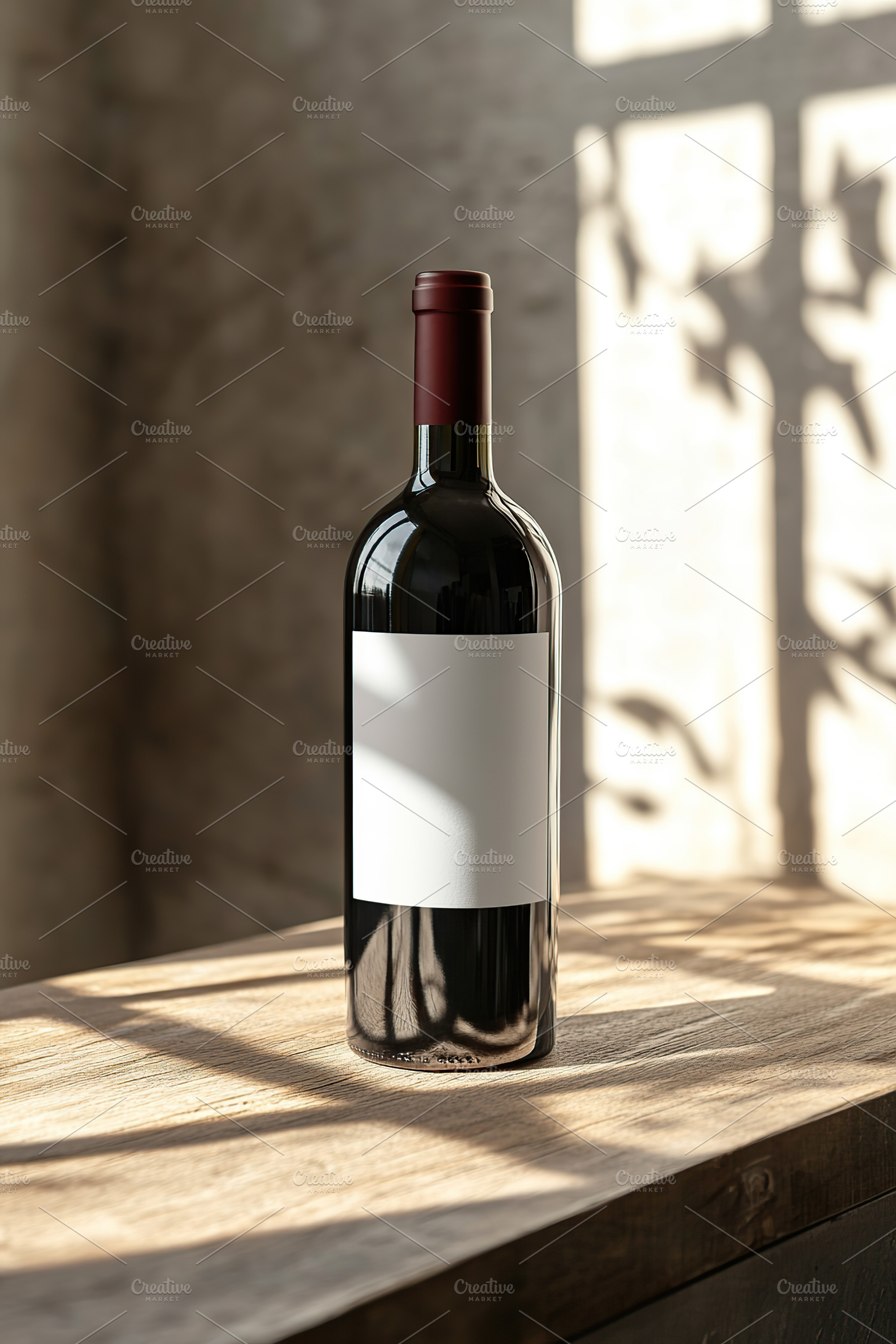 Elegant wine bottle with blank label illuminated by soft natural, a Food & Drink Photo by AlyaAnd