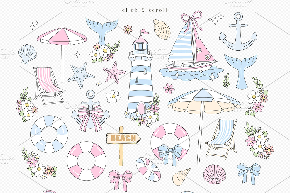 Preppy Coastal Girl Clipart Set, a Seasonal Illustration by @olga.angelloz (Photo 2 of 2)
