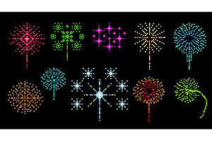 Pixel fireworks. Night sky lights, an Object Illustration by YummyBuum