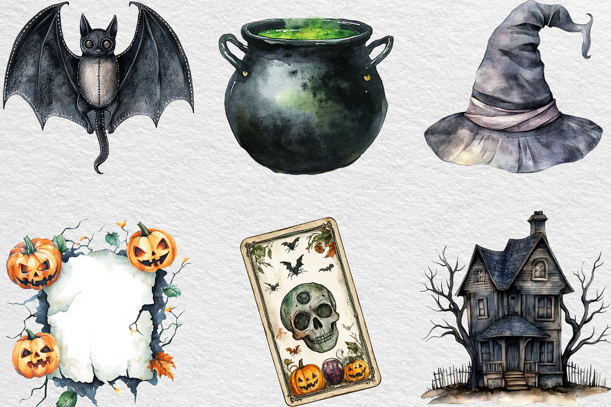 Vintage Halloween Clipart, an Illustration by Black Bird Studio (Photo 3 of 6)