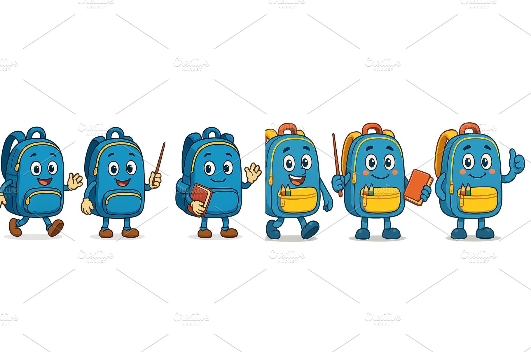 Colorful cartoon backpacks engaging, a School & Education Photo by ZinetroN