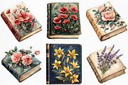 Watercolor Retro Floral Book Clipart, an Illustration by Craft Nest (Thumbnail 2 of 6)