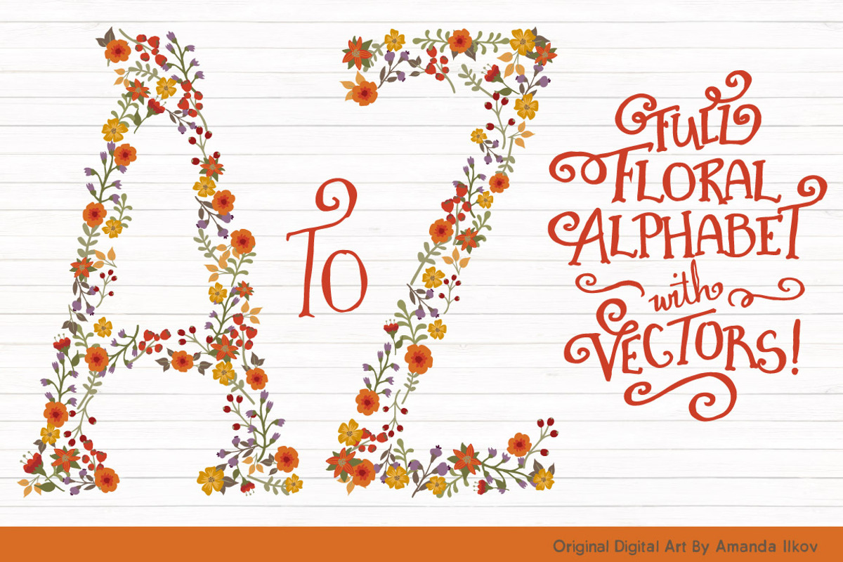Autum Floral Alphabet Vectors & PNGs, an Illustration by Amanda Ilkov (Photo 1 of 5)