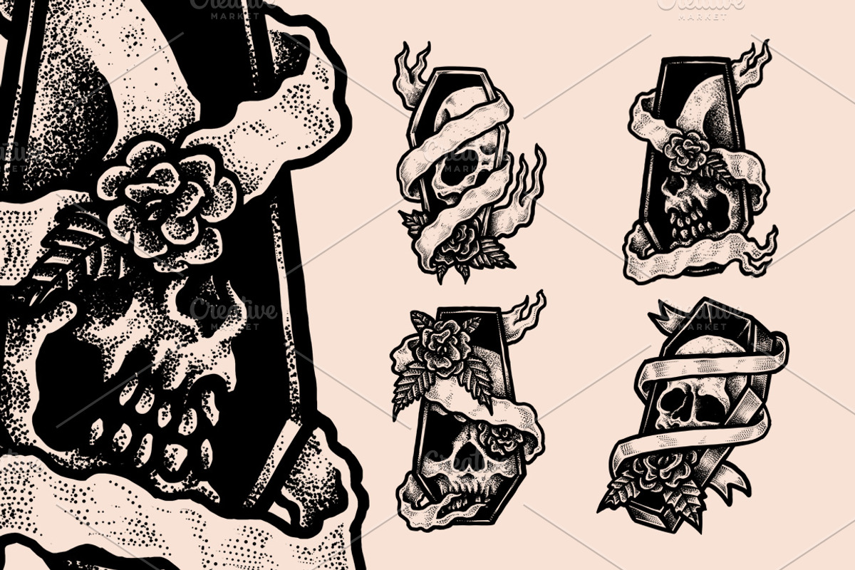 Coffin Skull – 4 T-Shirt Designs, an Illustration by Design by sebrodbrick (Photo 1 of 4)