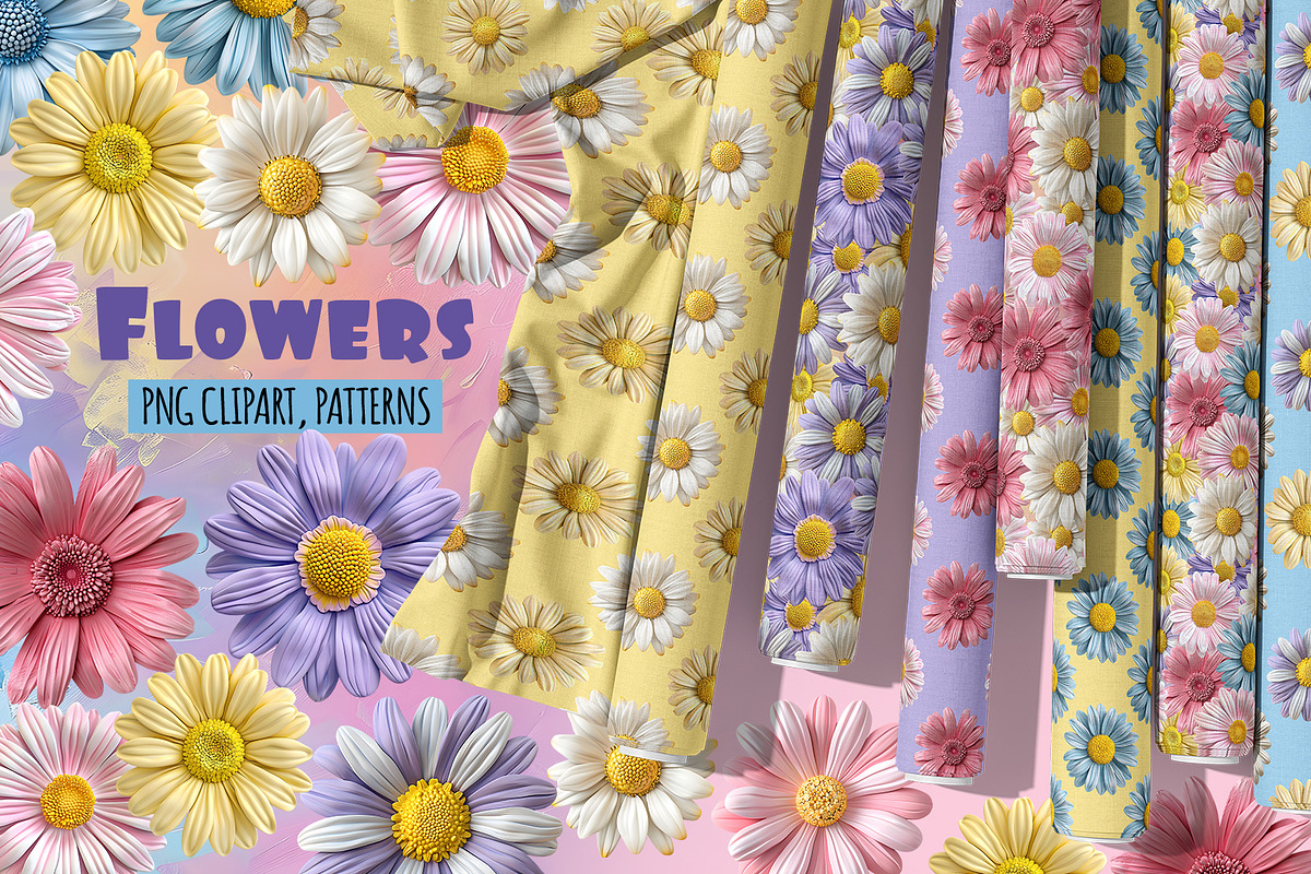 3D PNG Flower clipart and patterns | Creative Market