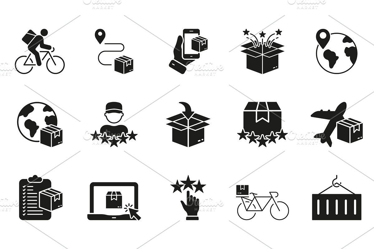 Global Shipping Silhouette Icon Set, an Object Illustration by Gentle Studio