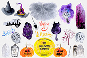 Halloween Watercolor Clipart Set, an Illustration by Negin Mf Designs (Thumbnail 1 of 2)