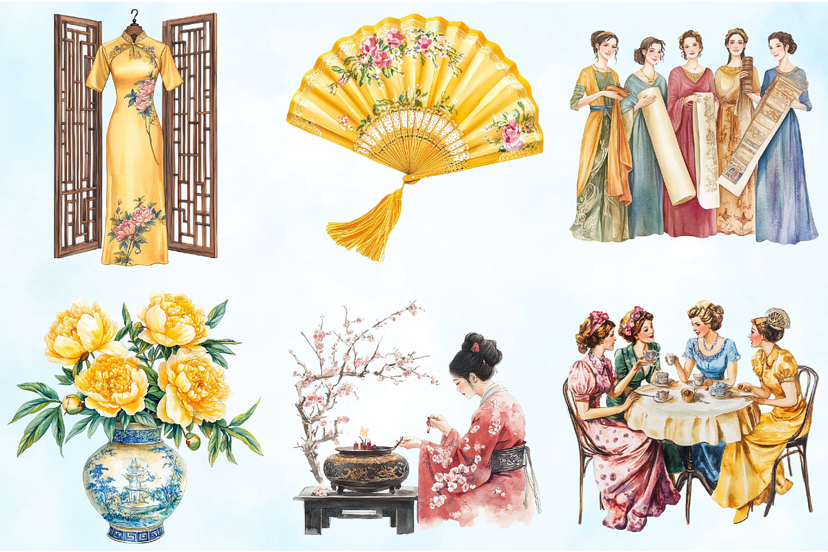 Yellow Chinoiserie Mothers Day PNG, an Illustration by Craft Nest (Photo 4 of 5)