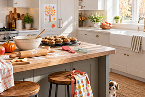 Autumn Thanksgiving kitchen with pum