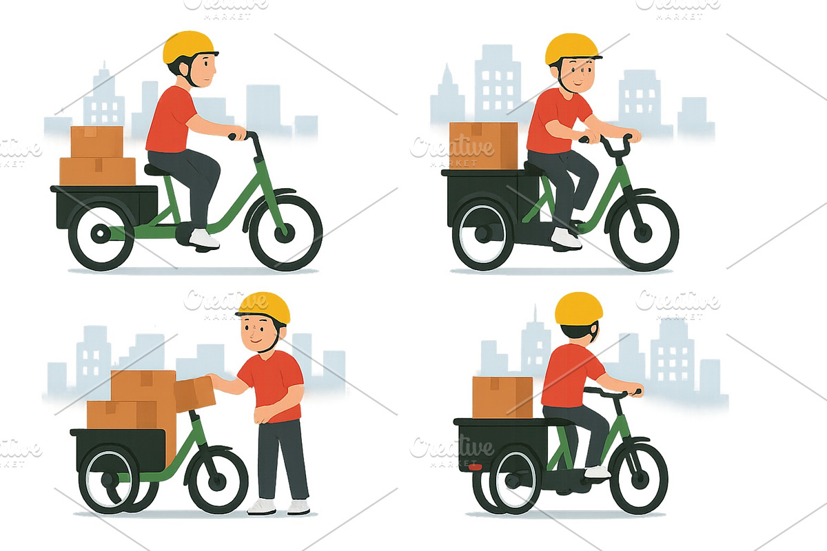 Delivery courier uses cargo bicycle, a Transportation Illustration by ZinetroN