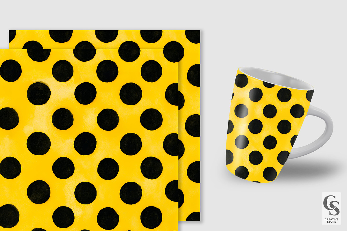 Black Yellow Watercolor Polka Dots, a Pattern Graphic by Creative Store (Photo 2 of 5)
