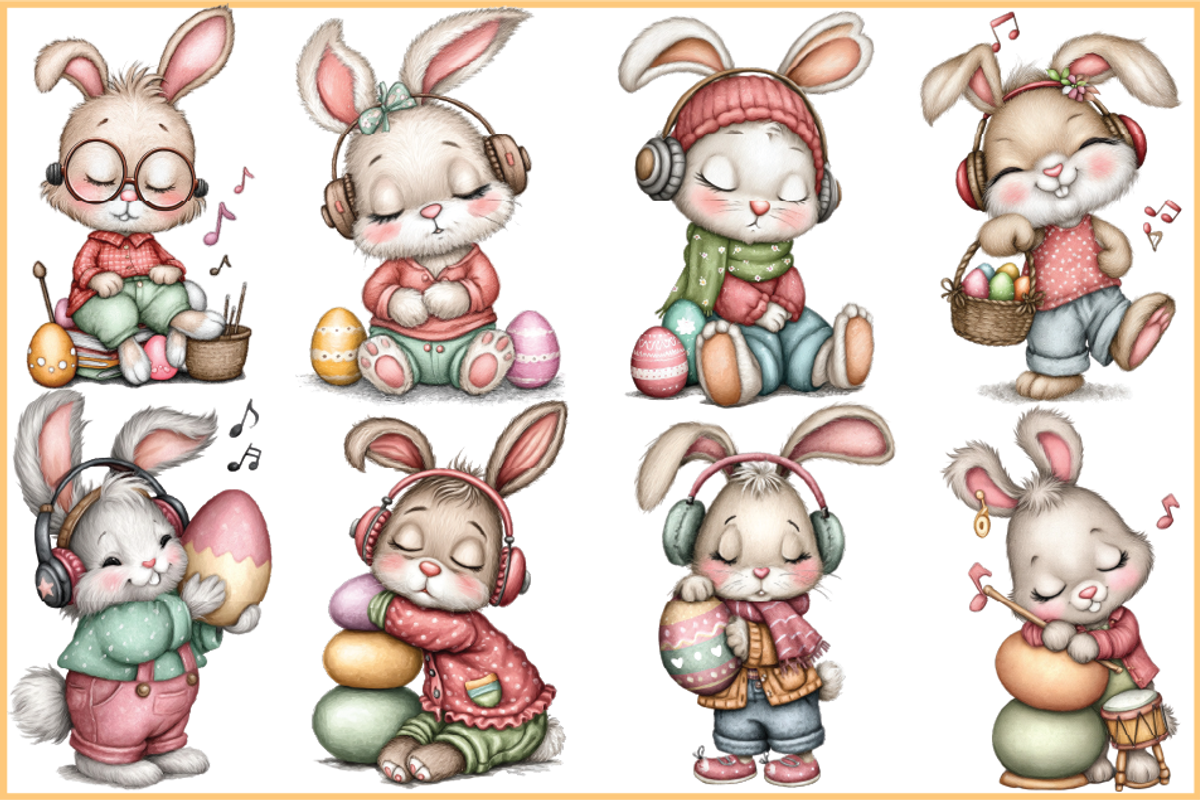 Easter Bunny Music Lover Clipart, a Seasonal Illustration by HueNestify (Photo 2 of 3)