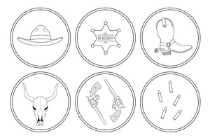 Wild West. 6 Icons. Vector