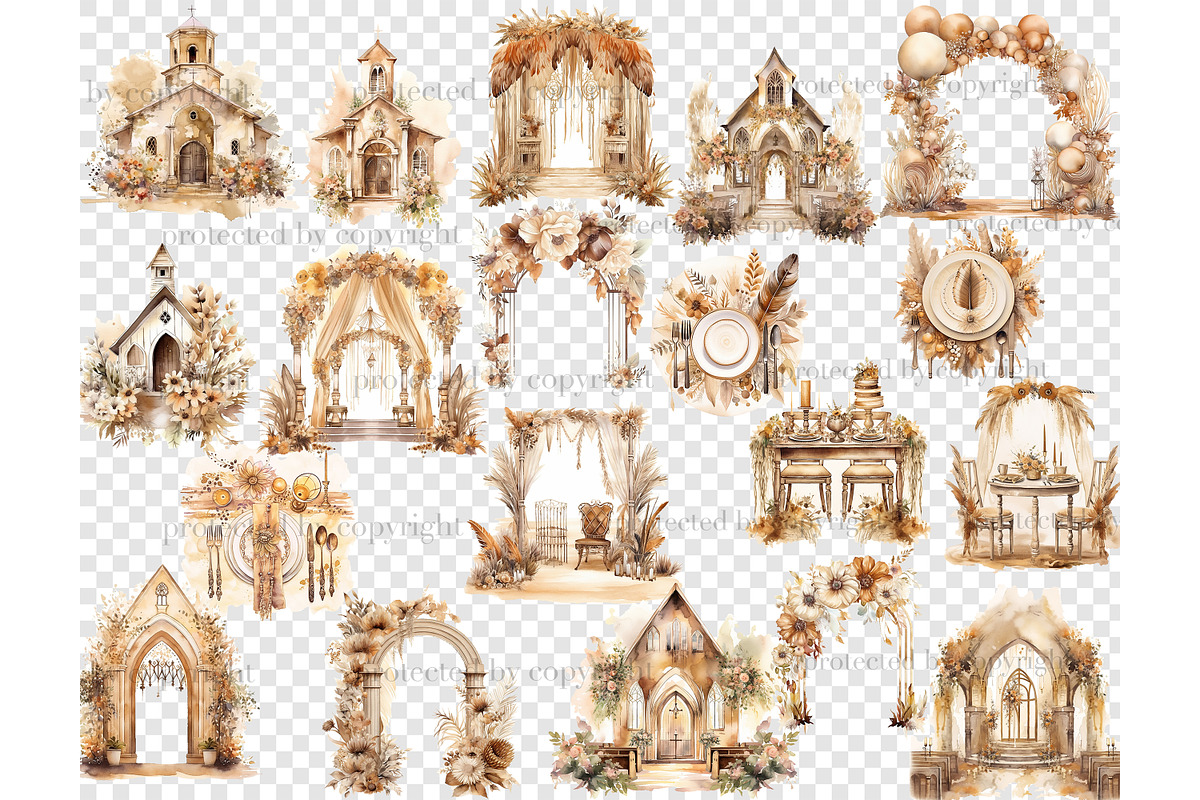 Boho Wedding Scenes Clipart, a Decorative Illustration by GlamArtZhanna (Photo 4 of 5)