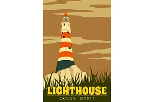 Vintage Lighthouse Poster tower, an Illustration by Vector_Up