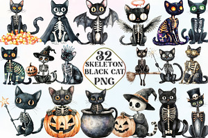 Skeleton Black Cat Clipart, an Illustration by CraftArtStudio