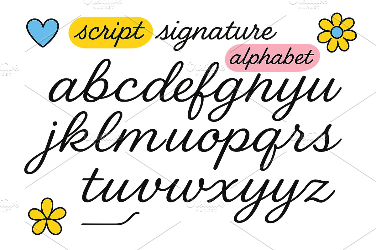 Handwritten script alphabet with, an Illustration by ZinetroN