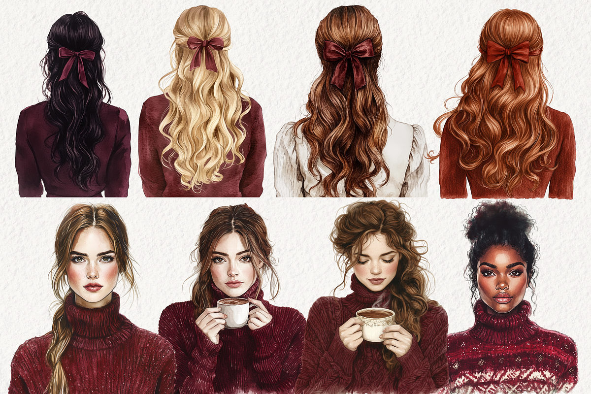 Burgundy Christmas Clipart, an Illustration by NadiaTheronArt (Photo 4 of 5)