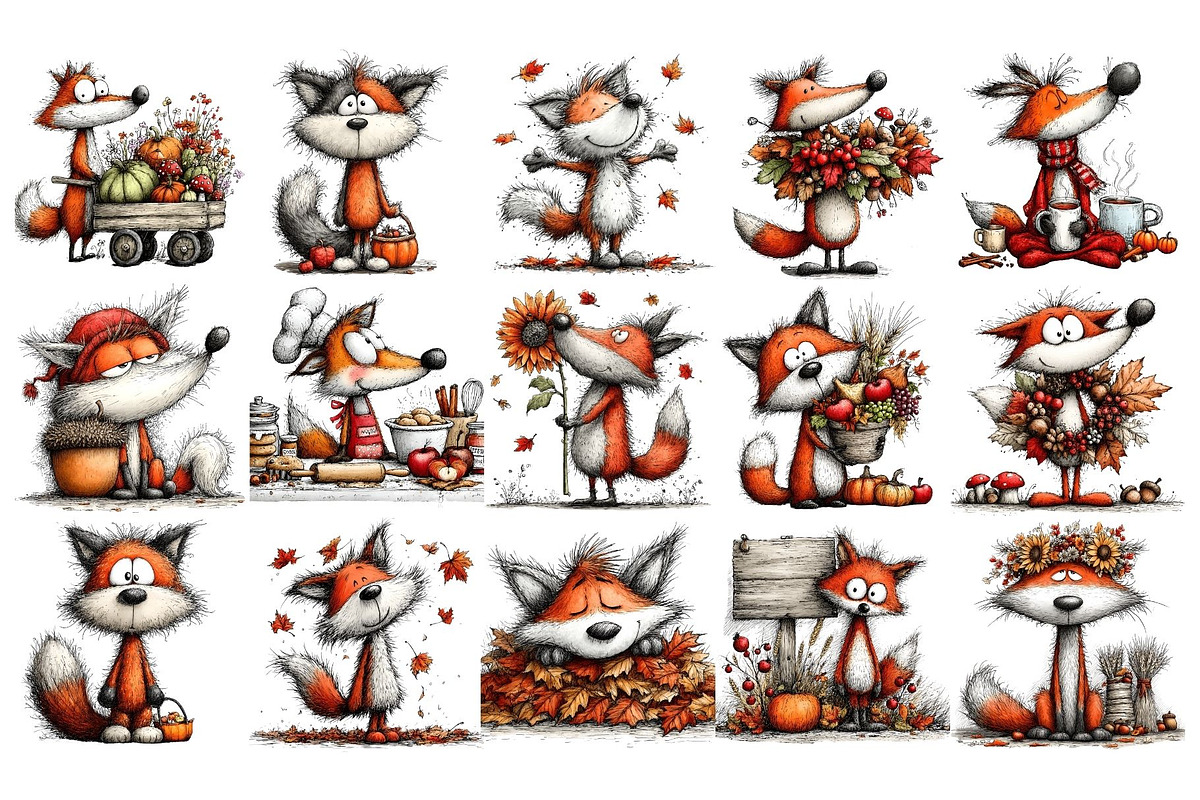 Quirky Autumn Fox Watercolor Clipart, an Animal Illustration by Nicolle's Colorful Art (Photo 4 of 4)