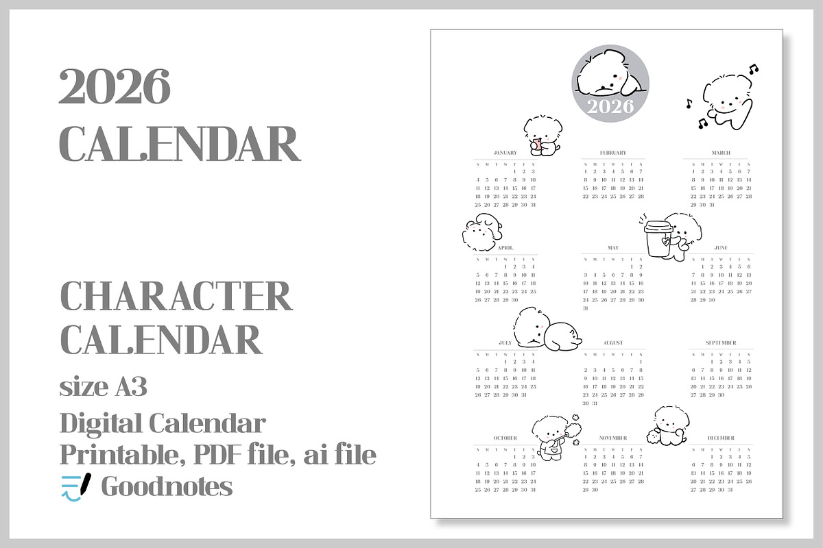 2026 simple character calendar, a Templates & Theme by dott (Photo 3 of 3)