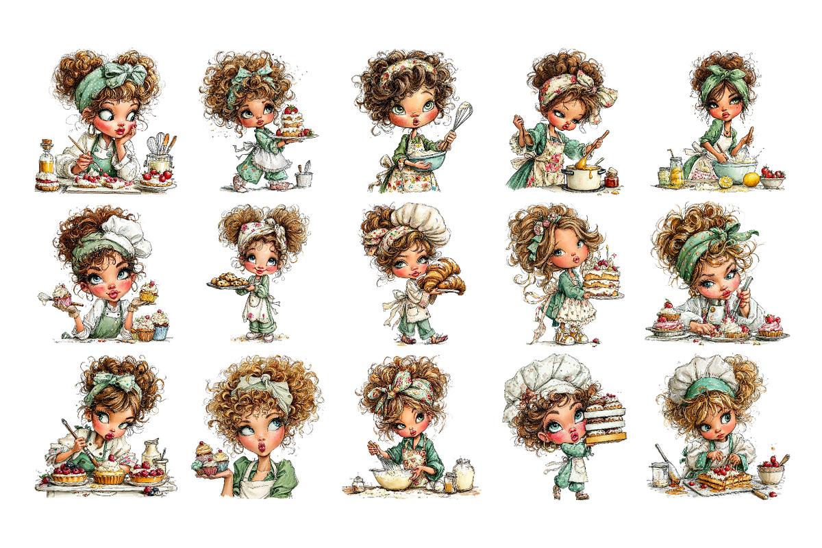 Cute Cooking Girl Clipart, a Seasonal Illustration by Daily.Designs (Photo 4 of 4)