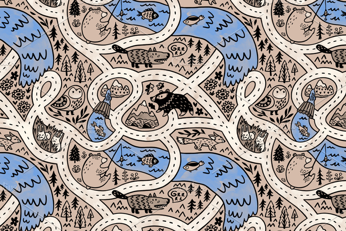Forest landscape car track, a Pattern Graphic by PenguinHouse