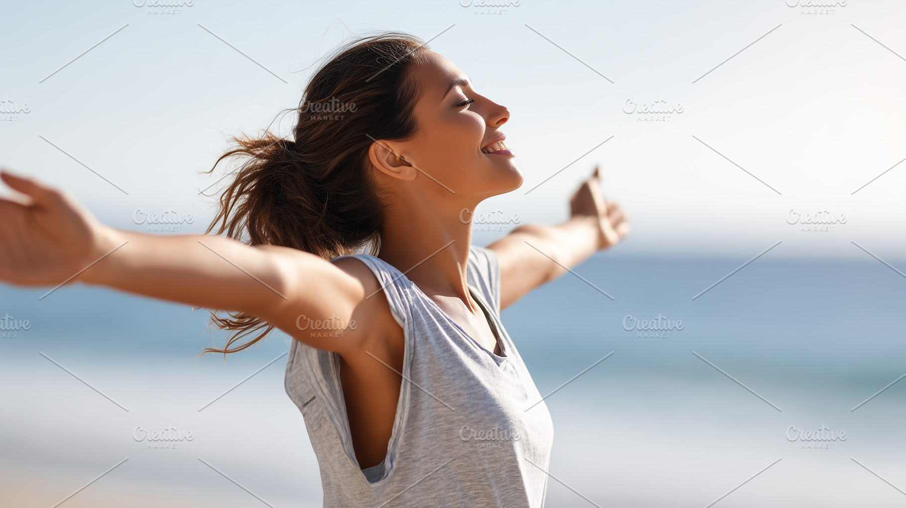 Joyful woman with outstretched arms, a Person Photo by MistyDay