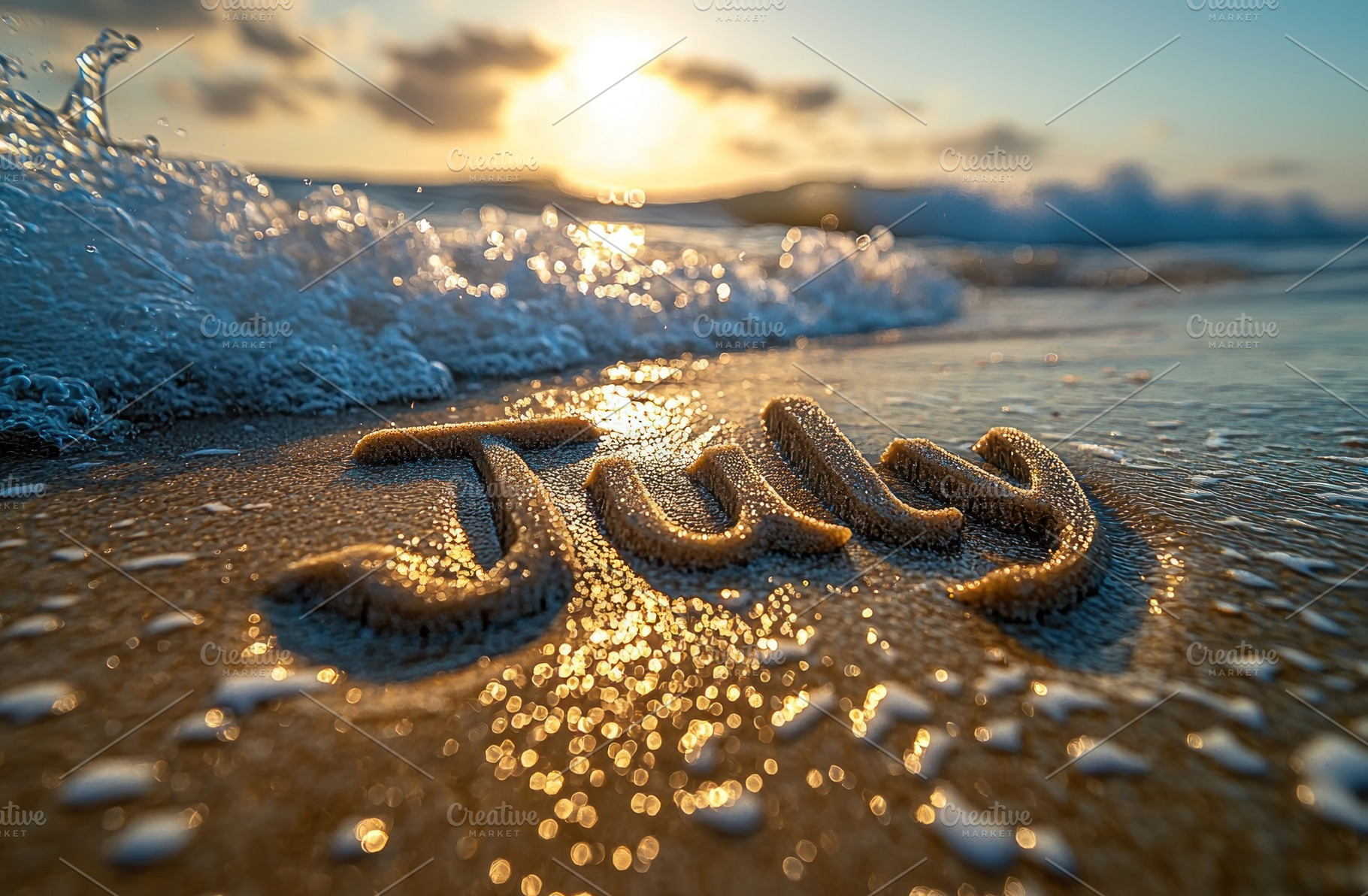 July written in wet sand on a beach as waves approach during a, a Nature Photo by José Manuel Gelpi