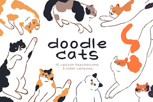 Cute funny cats, doodle drawings set, an Animal Illustration by Good Studio