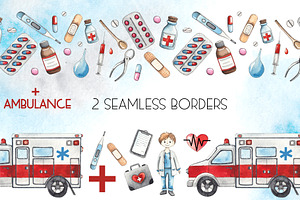 Ambulance. Watercolor Collection