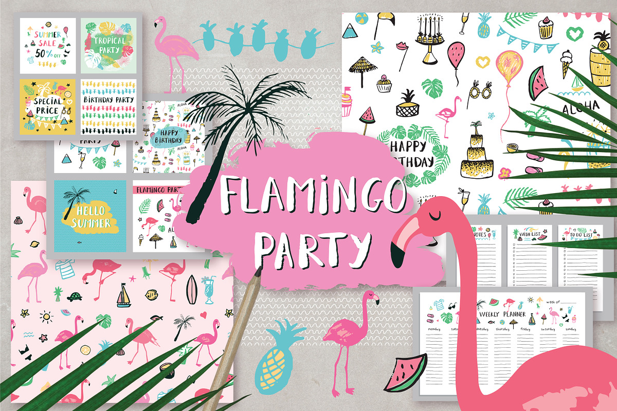 Flamingo Party, a Pattern Graphic by GooseFrol (Photo 1 of 15)