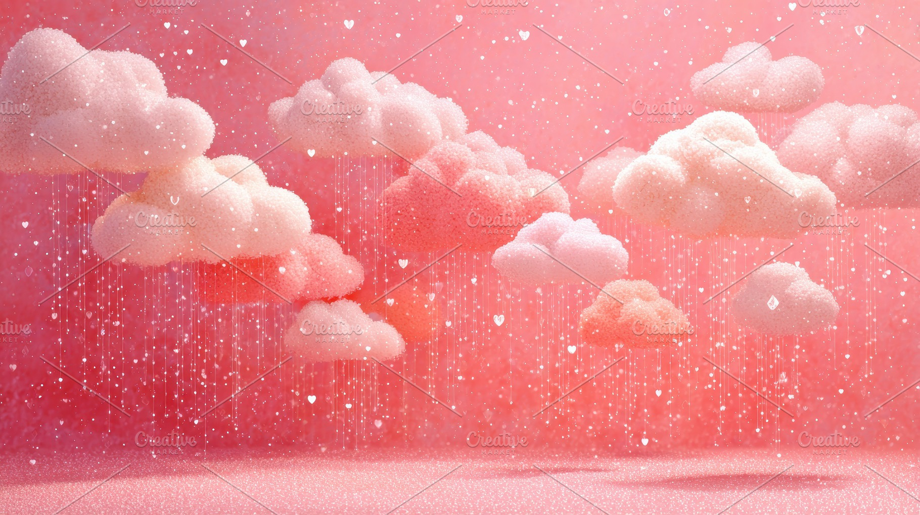 Pink clouds hearts rain love Valenti, a Photo by Pixeness Studio