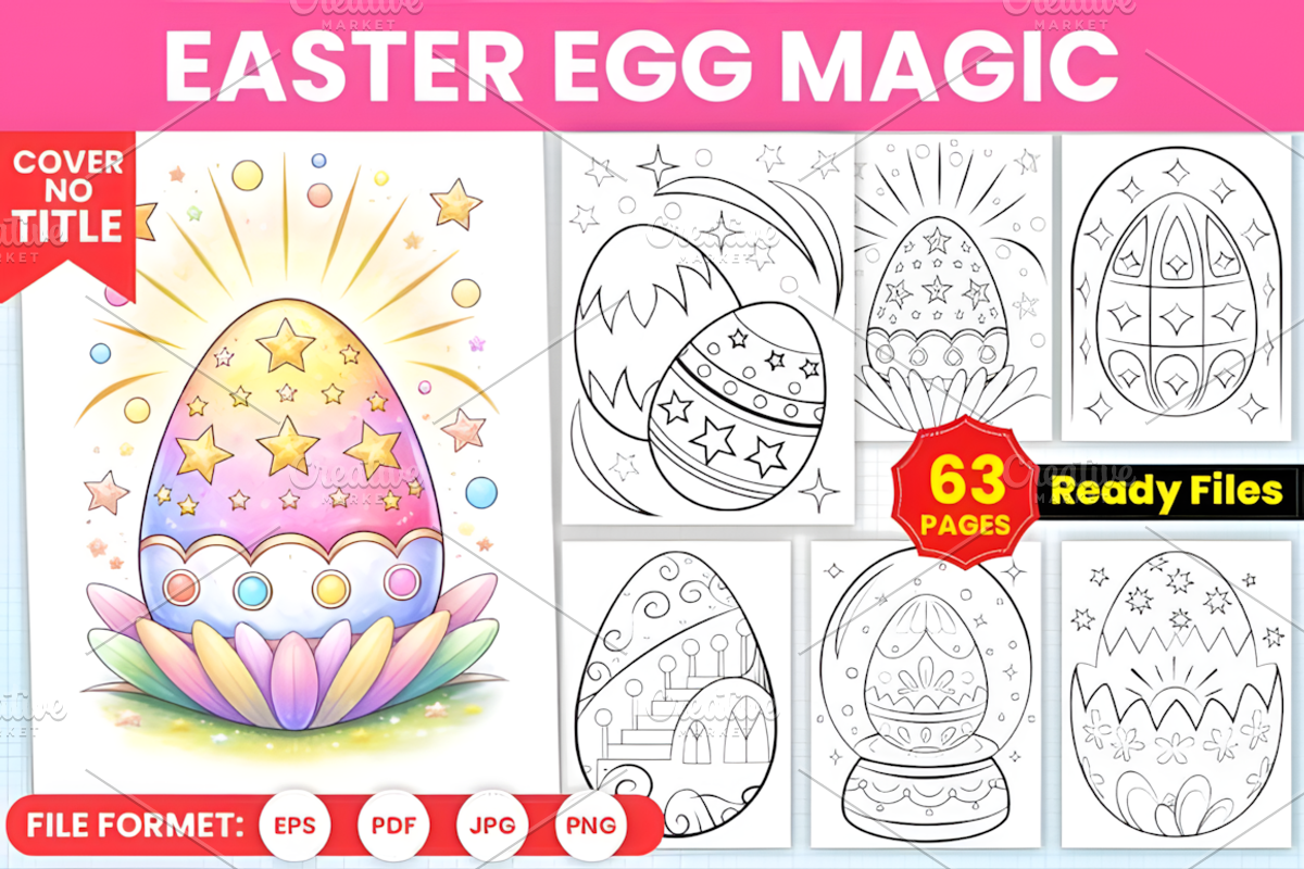 Easter Egg Magic Coloring Pages, a Seasonal Illustration by Design Station (Photo 1 of 3)