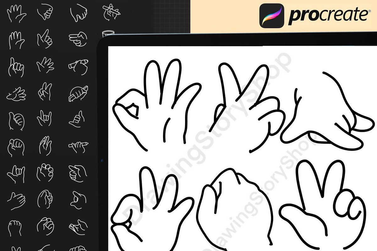 200 Procreate Chibi Hand Stamps, a Brush Add-On by DrawingStoryShop