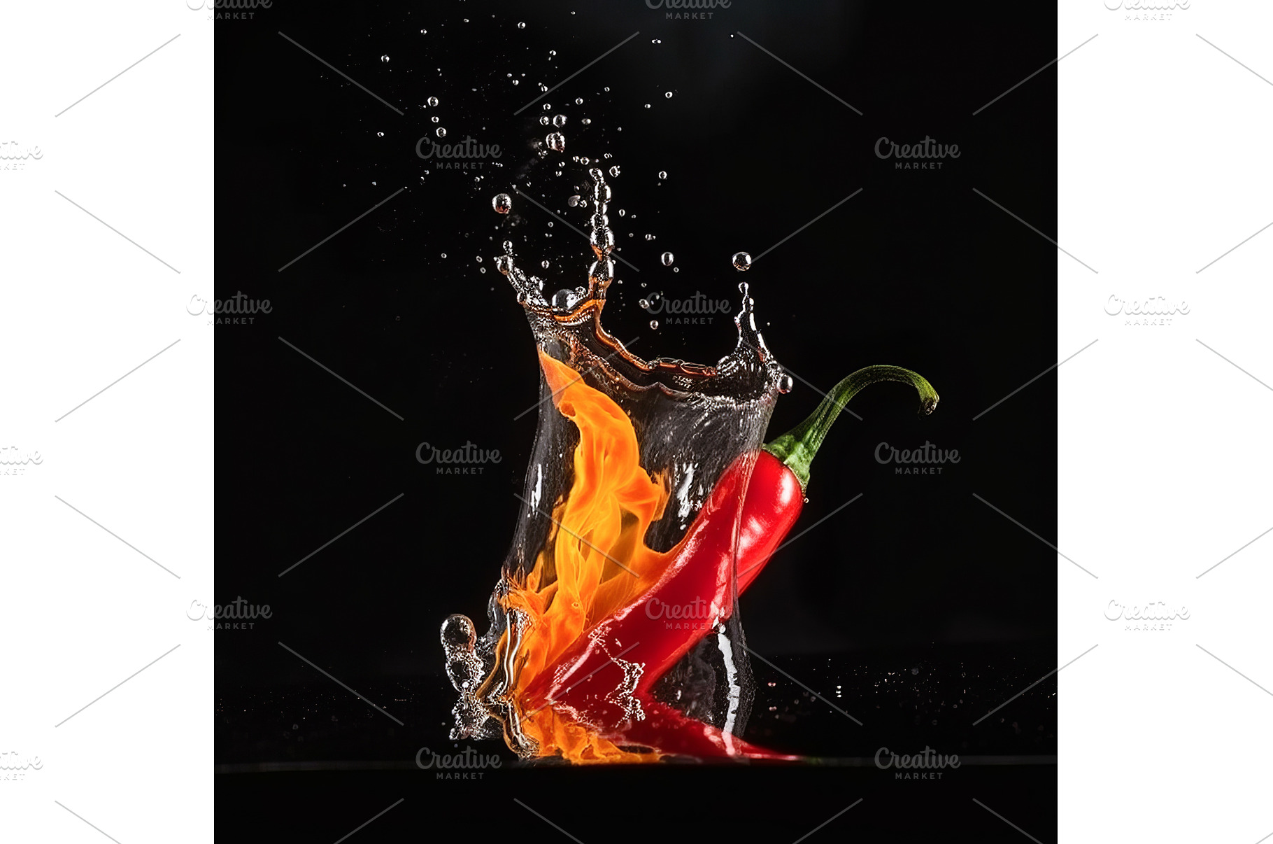 Chili in the clash of water and fire, an Abstract Photo by Visual Generation