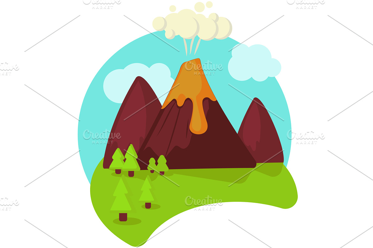 Volcano eruption vector cartoon, an Illustration by SiberianArt