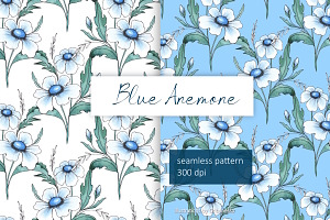Watercolor Blue Floral Patterns, a Pattern Graphic by Gribanessa