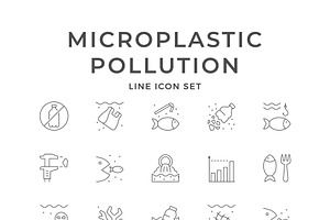 Set icons of microplastic pollution, an Outline Icon by motorama