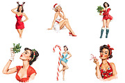 Vintage Pin Up Christmas Girl Clipar, an Illustration by DreamArtGraphic (Thumbnail 4 of 4)