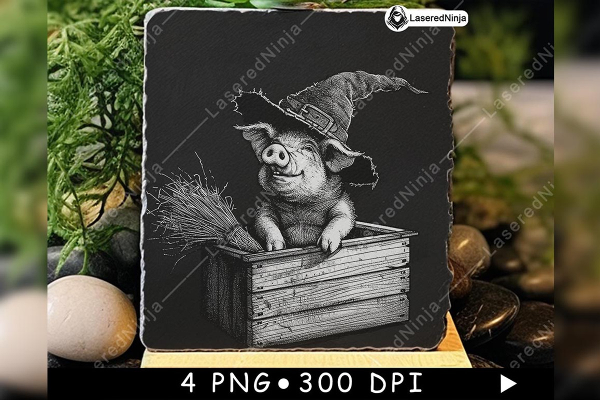 Cute Witch Pig Wooden Box Broom, a Background Graphic by LaseredNinja (Photo 6 of 7)