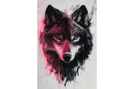 Fierce Wolf Portrait in Black & Pink