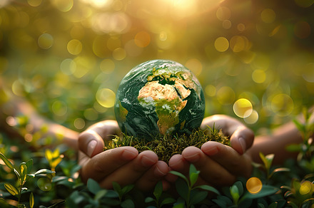 Human hand cradling a small globe ag, a Photo by LOGOCREATIVE