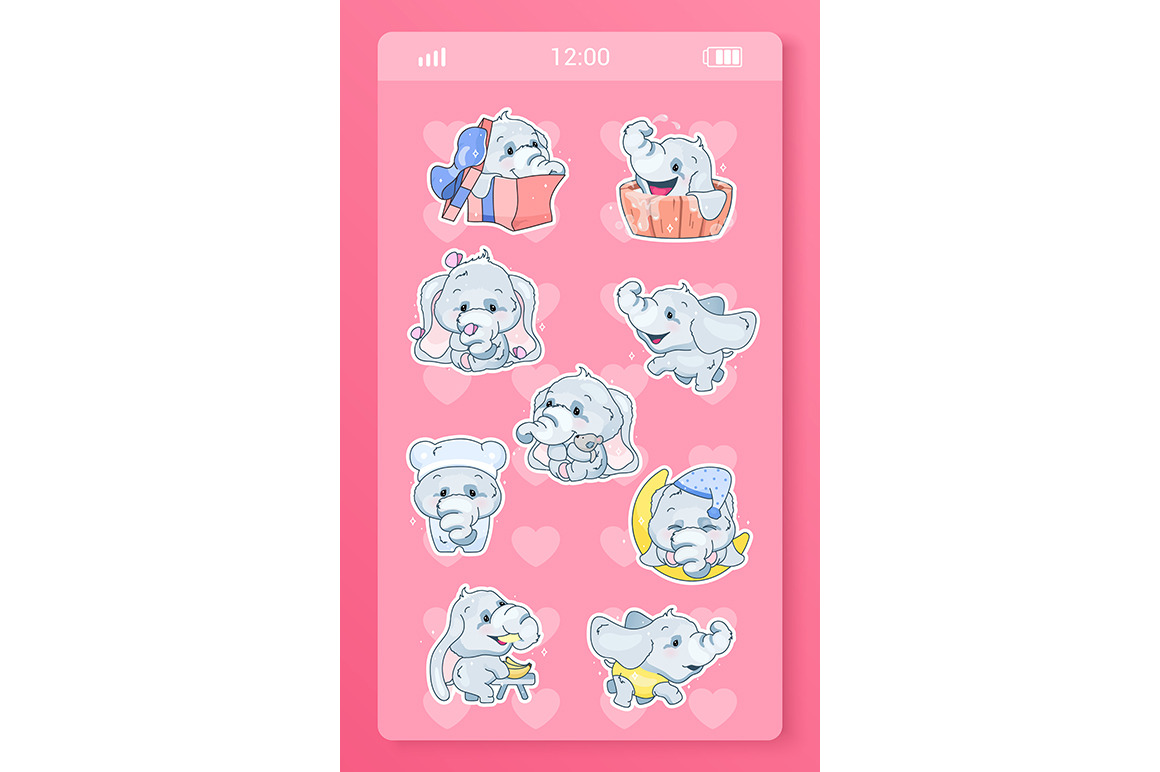 Cute baby elephant stickers pack, an App Template by IMG visuals characters