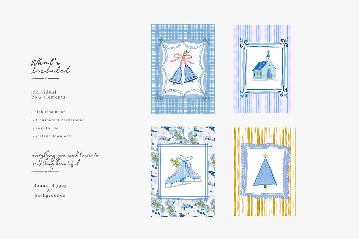 blue Christmas watercolor clipart, a Decorative Illustration by Patishop Art (Photo 6 of 13)